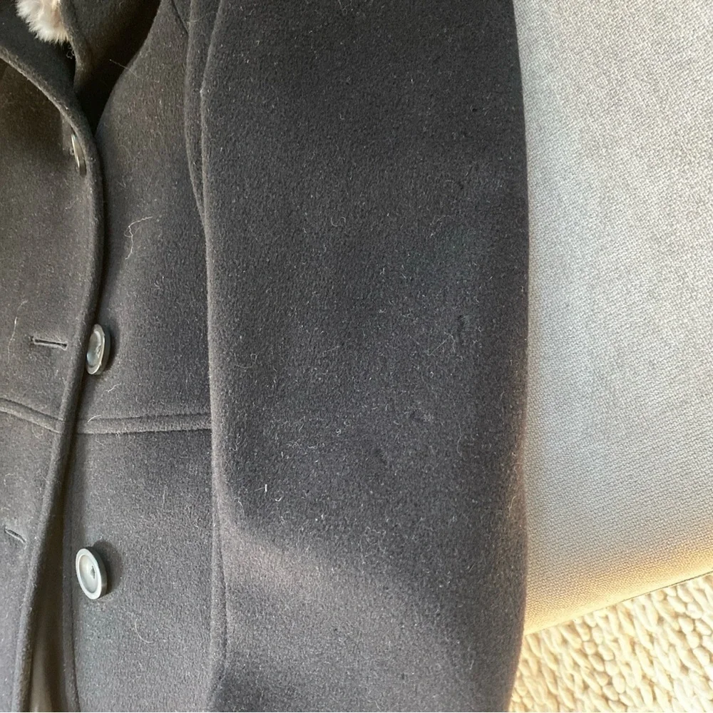 Cinzia Rocca Due Black Wool Cashmere Gray Rabbit Fur Collar Size 6